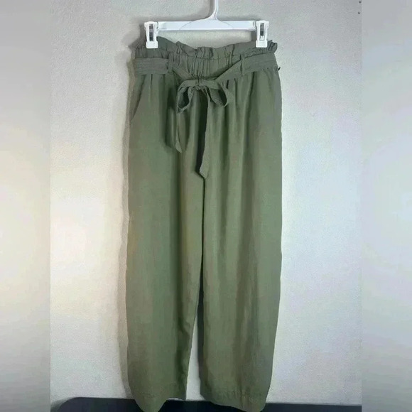INDUSTRY REPUBLIC CLOTHING Wide Leg Paperbag Pants In Olive size Medium - Picture 2 of 7
